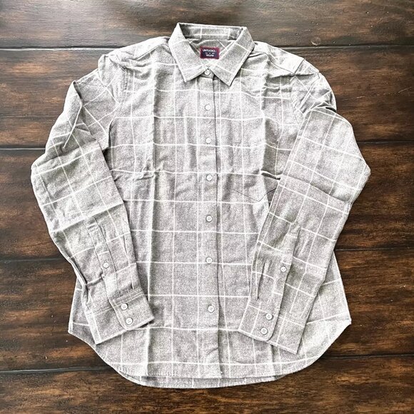 New Women's Untuckit Gray Plaid flannel button down top Size‎ 4 - Picture 1 of 6